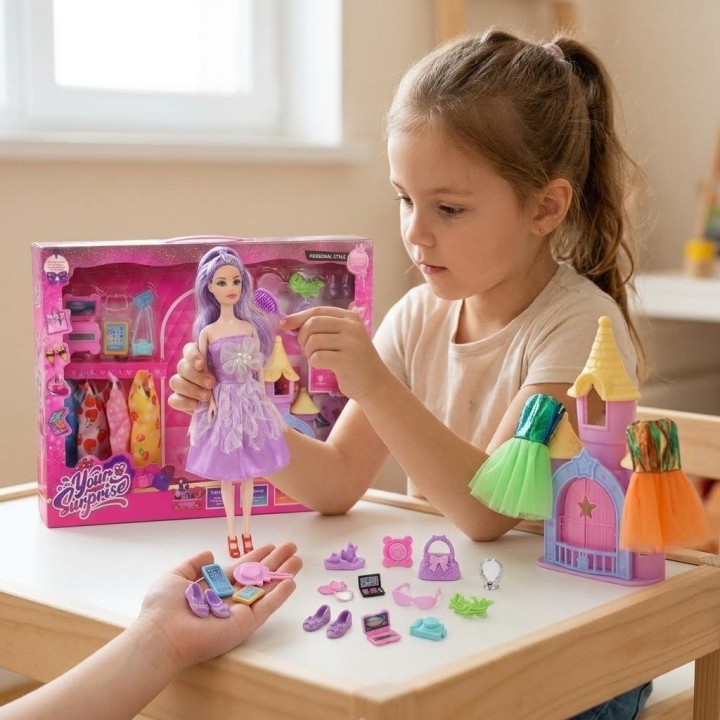 Set Muñeca Fashion Princesa Con Vestidos Y Accesorios
