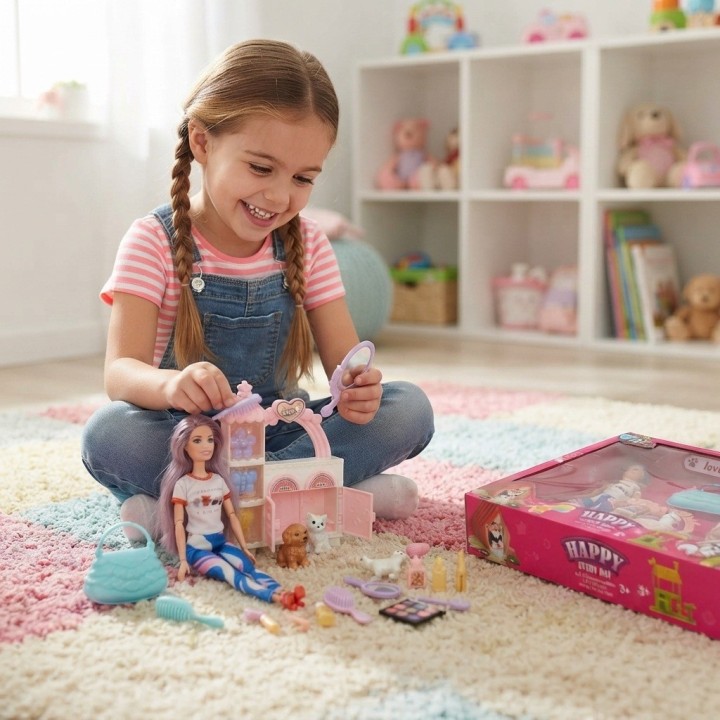 Set Muñeca Lovely Pets Con Mascotas Y Accesorios