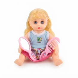 Muñeca Niña Con Morral Transparente Peinilla Y Espejo