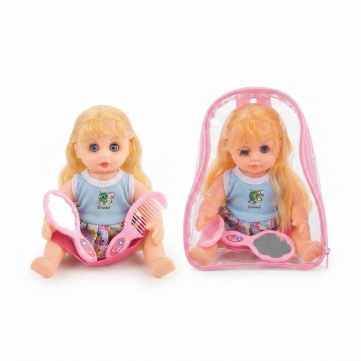 Muñeca Niña Con Morral Transparente Peinilla Y Espejo