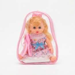 Muñeca Niña Con Morral Transparente Peinilla Y Espejo