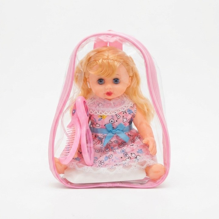 Muñeca Niña Con Morral Transparente Peinilla Y Espejo