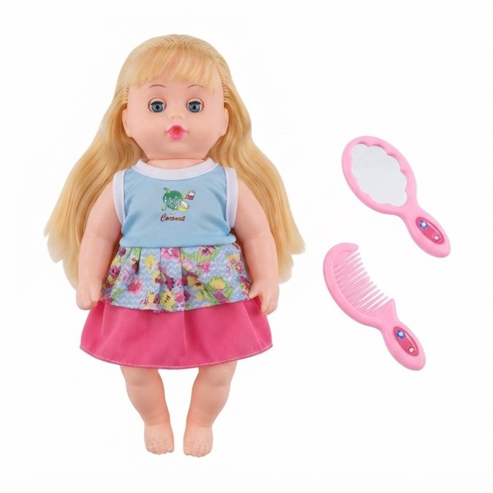 Muñeca Niña Con Morral Transparente Peinilla Y Espejo