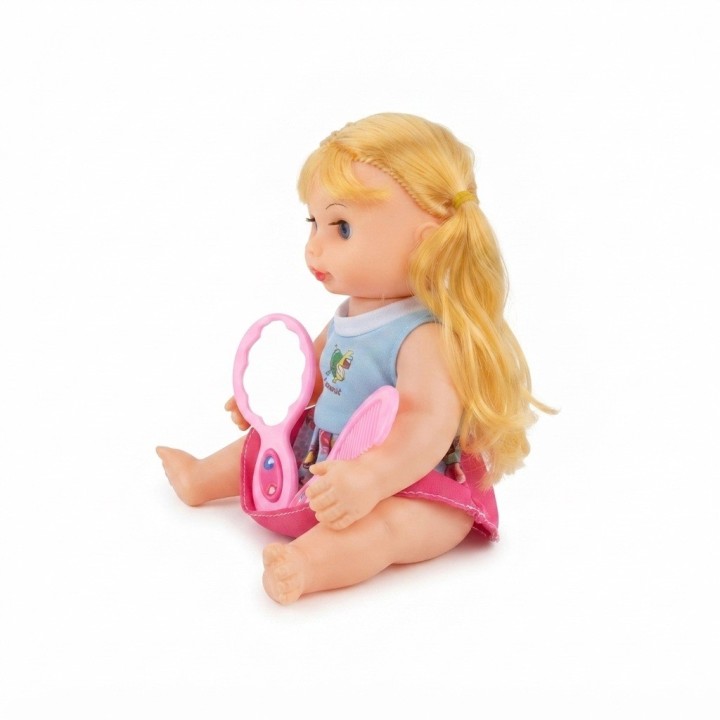 Muñeca Niña Con Morral Transparente Peinilla Y Espejo