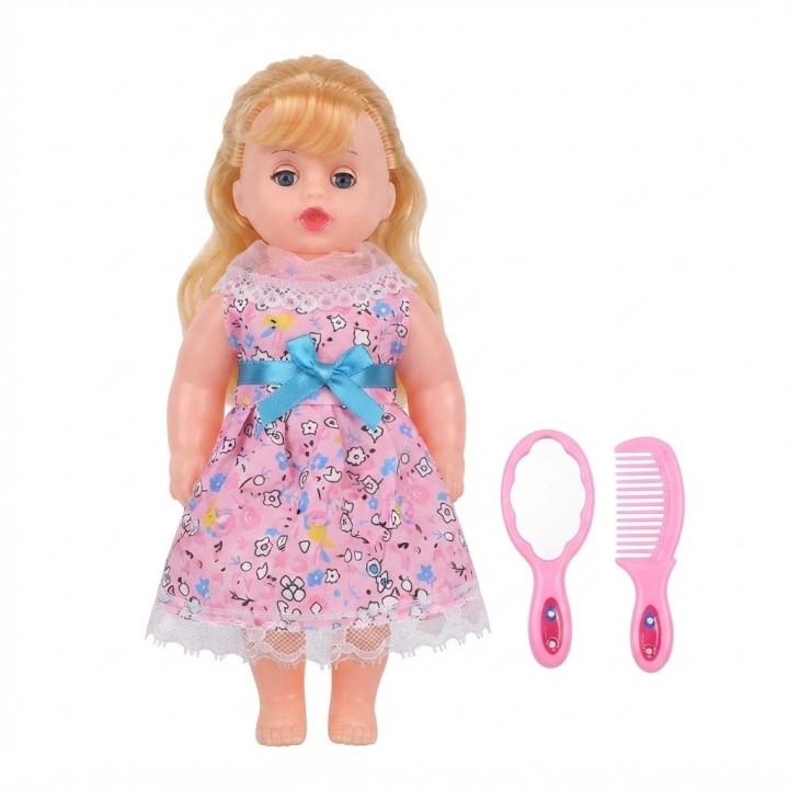 Muñeca Niña Con Morral Transparente Peinilla Y Espejo