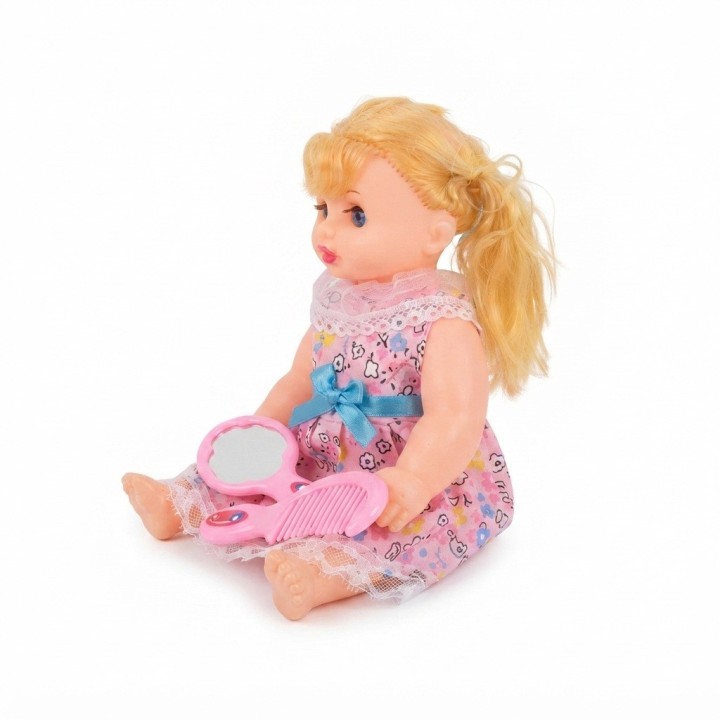 Muñeca Niña Con Morral Transparente Peinilla Y Espejo