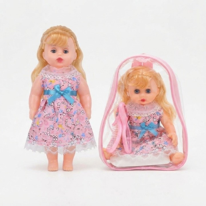 Muñeca Niña Con Morral Transparente Peinilla Y Espejo