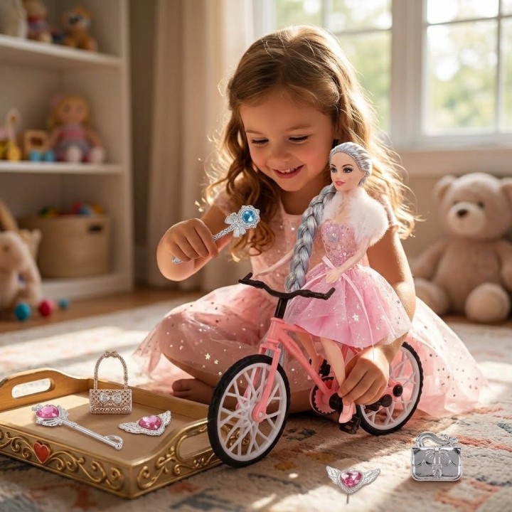 Muñeca Princesa Con Bicicleta Y Accesorios De Magia