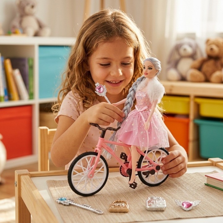 Muñeca Princesa Con Bicicleta Y Accesorios De Magia