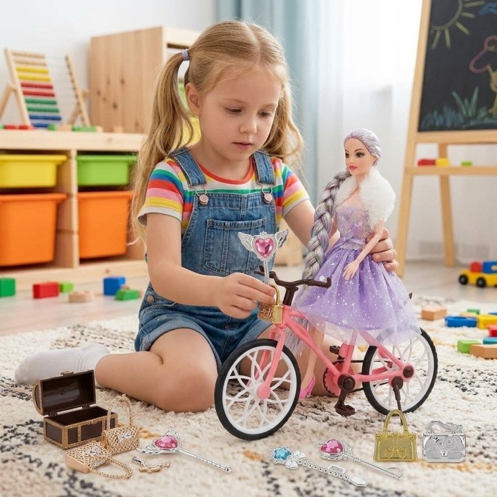 Muñeca Princesa Con Bicicleta Y Accesorios De Magia