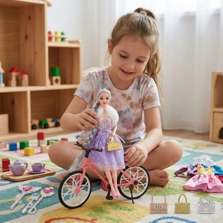 Muñeca Princesa Con Bicicleta Y Accesorios De Magia