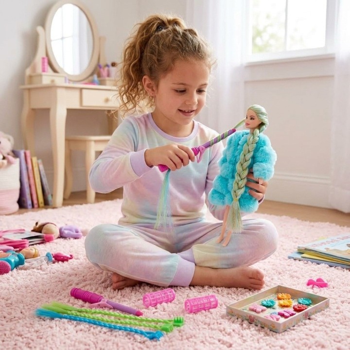 Muñeca Fashion Con Abrigo Y Accesorios De Peinado