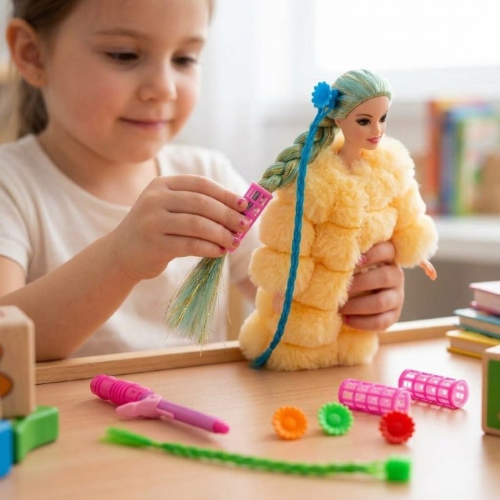 Muñeca Fashion Con Abrigo Y Accesorios De Peinado
