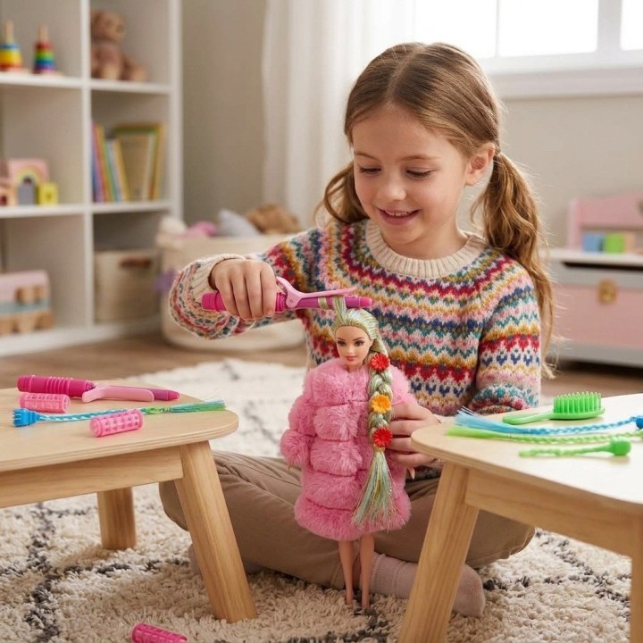 Muñeca Fashion Con Abrigo Y Accesorios De Peinado