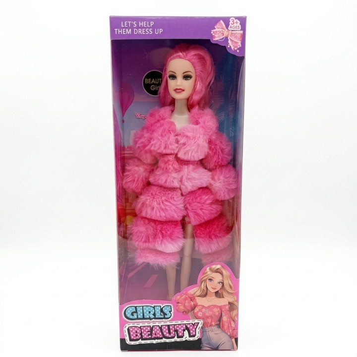 Muñeca Fashion Girls Beauty Con Abrigo Peluche Y Botines