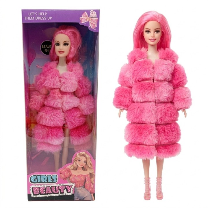 Muñeca Fashion Girls Beauty Con Abrigo Peluche Y Botines