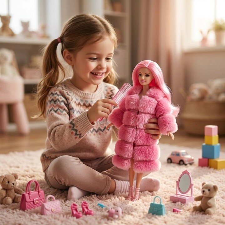 Muñeca Fashion Girls Beauty Con Abrigo Peluche Y Botines