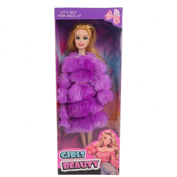 Muñeca Fashion Girls Beauty Con Abrigo Peluche Y Botines
