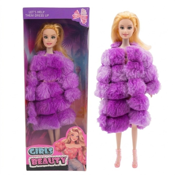 Muñeca Fashion Girls Beauty Con Abrigo Peluche Y Botines
