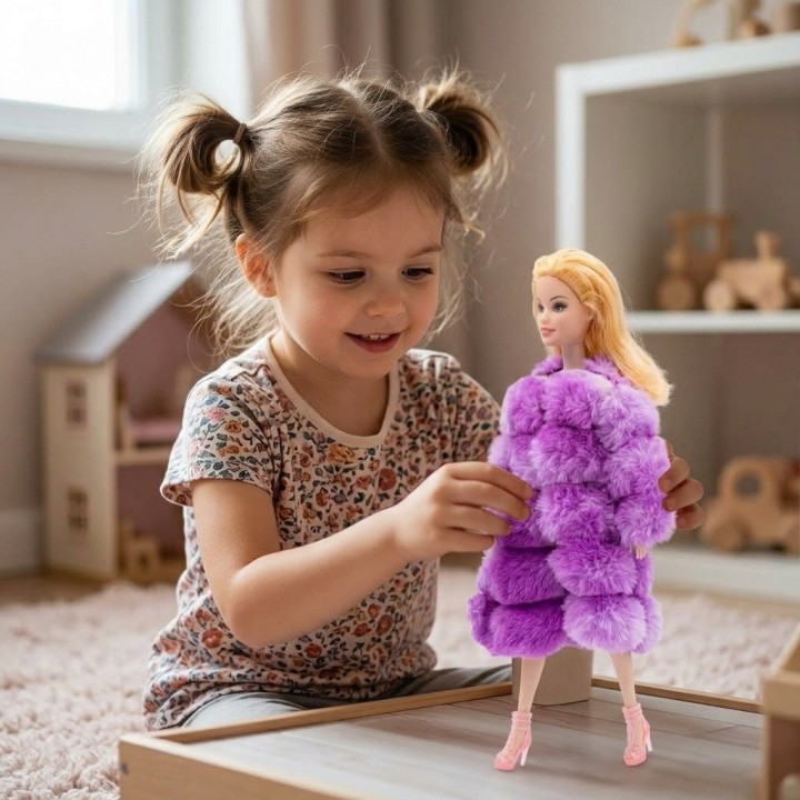 Muñeca Fashion Girls Beauty Con Abrigo Peluche Y Botines