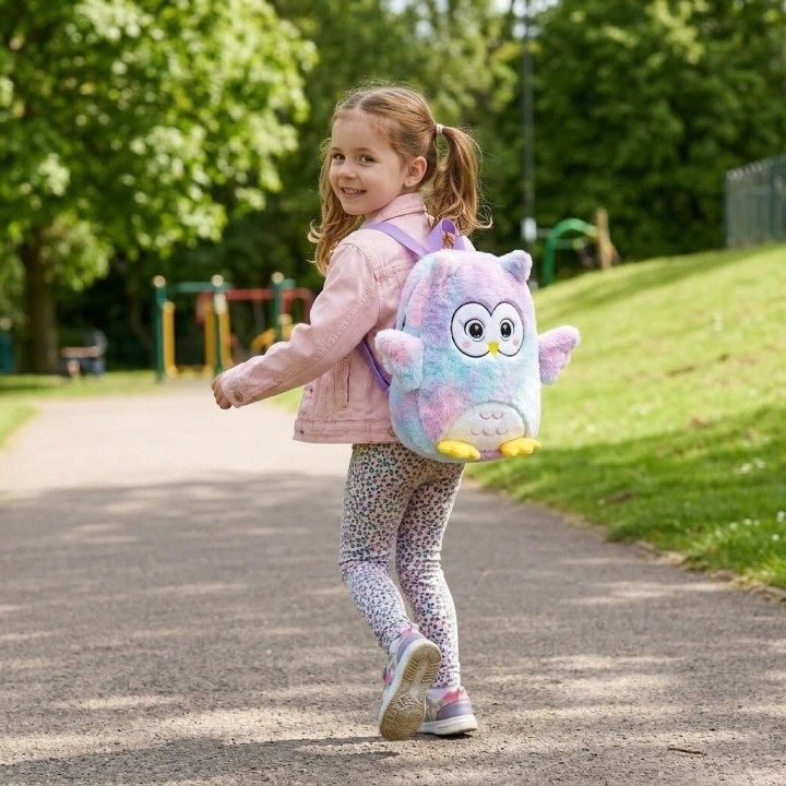 Morral Mochila Búho Peluche Suave Niñas Multicolor