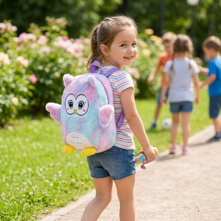 Morral Mochila Búho Peluche Suave Niñas Multicolor