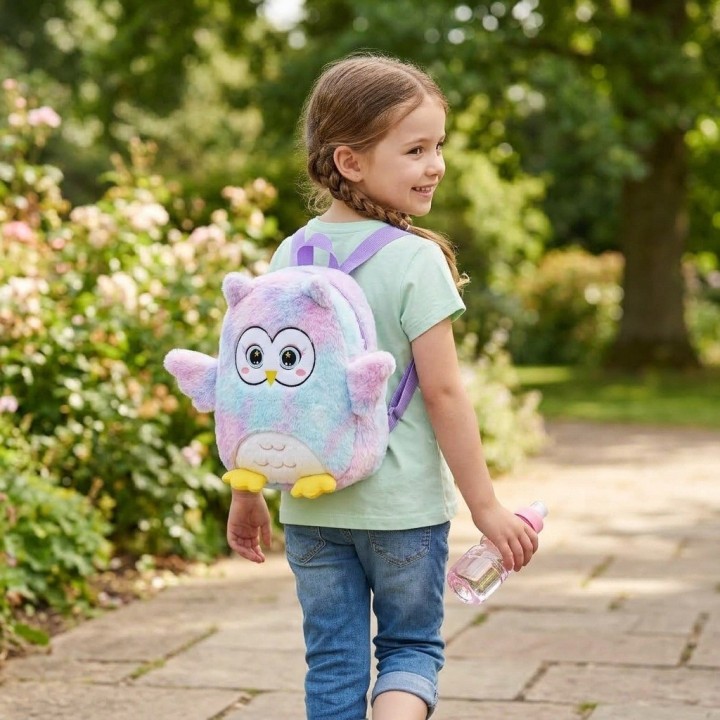 Morral Mochila Búho Peluche Suave Niñas Multicolor