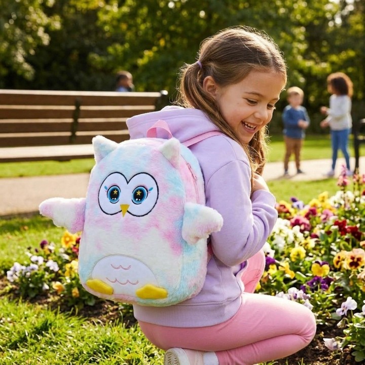 Morral Mochila Búho Peluche Suave Niñas Multicolor