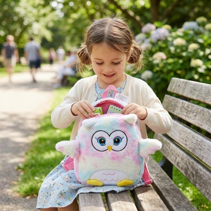 Morral Mochila Búho Peluche Suave Niñas Multicolor