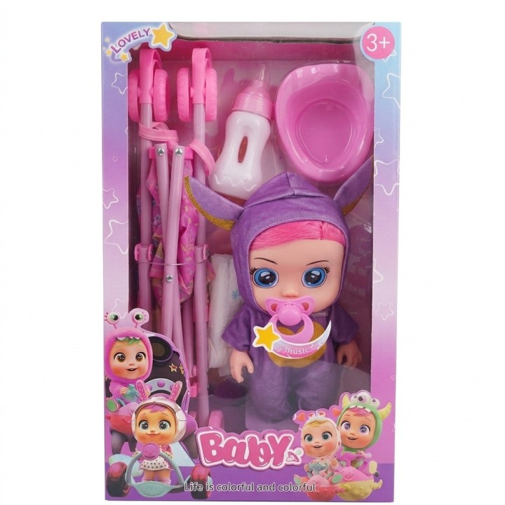 Muñeca Bebé Con Coche Bacinilla Tetero Y Accesorios