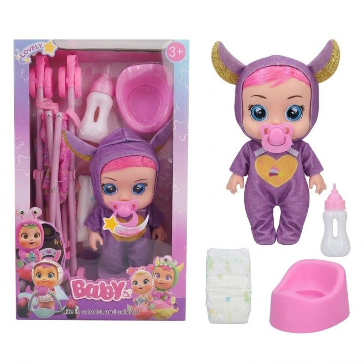 Muñeca Bebé Con Coche Bacinilla Tetero Y Accesorios