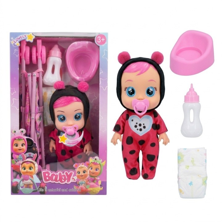 Muñeca Bebé Con Coche Bacinilla Tetero Y Accesorios