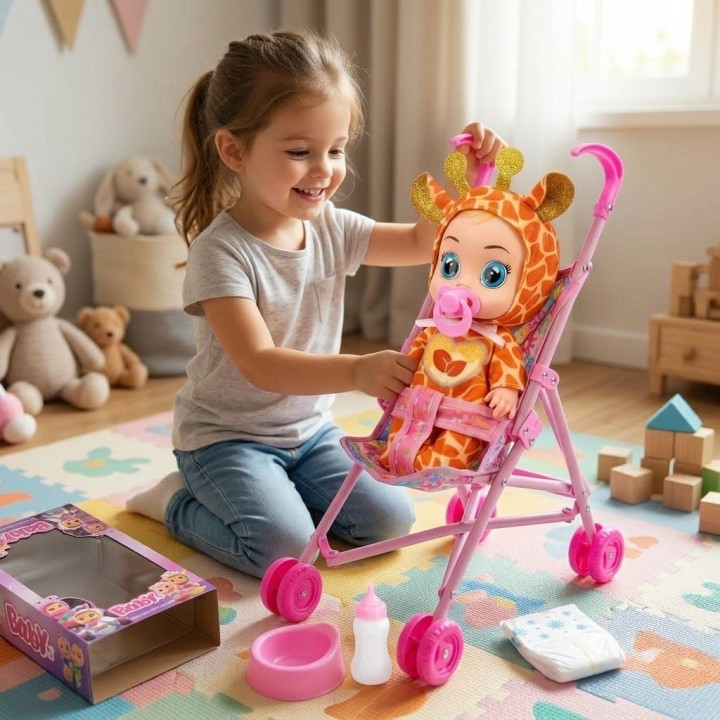 Muñeca Bebé Con Coche Bacinilla Tetero Y Accesorios