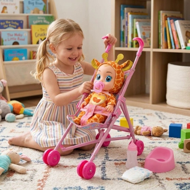Muñeca Bebé Con Coche Bacinilla Tetero Y Accesorios