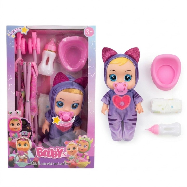 Muñeca Bebé Con Coche Bacinilla Tetero Y Accesorios