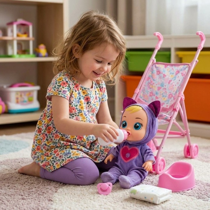 Muñeca Bebé Con Coche Bacinilla Tetero Y Accesorios