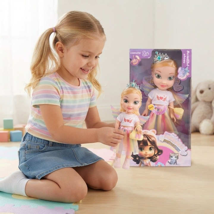 Muñeca Princesa Hada Con Alas Y Falda Arcoíris