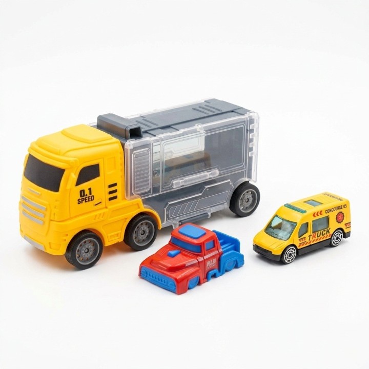 Set Camión Tractomula Niñera Con Carritos Juguete