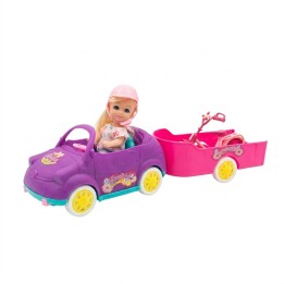 Set Muñeca Carro Morado Con Remolque Y Bicicleta