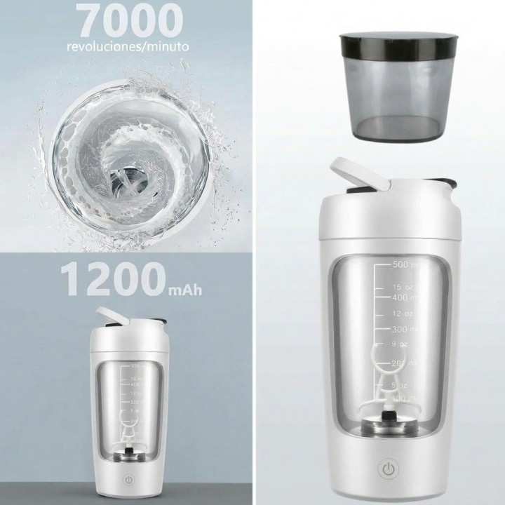 Vaso Mezclador Eléctrico Shaker Proteína 650ml Recargable