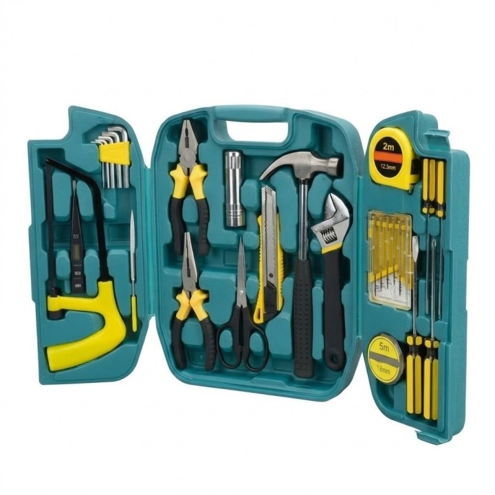 Juego De Herramientas 27 Piezas Estuche Verde Para Hogar