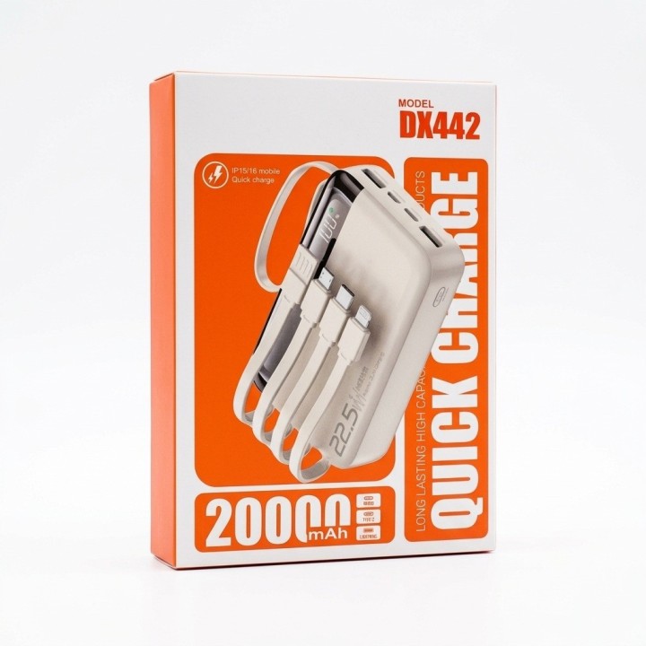 Power Bank 20000mah 22.5w 4 Cables Carga Rápida Led Dx442