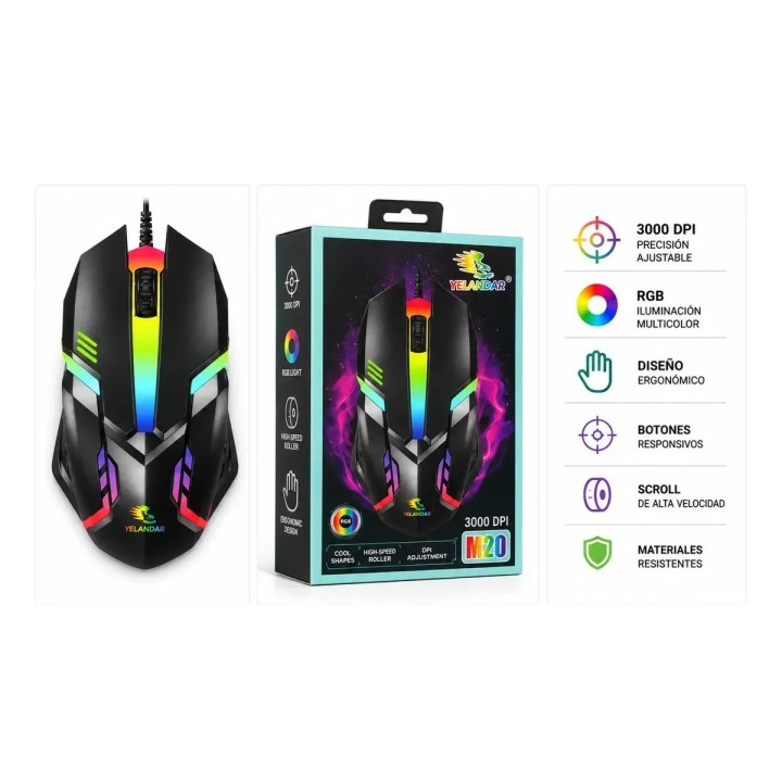 Mouse Óptico Gamer M20 Rgb Ajustable 3200 Dpi