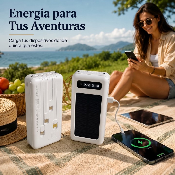 Power Bank Solar 20000mah Con 4 Cables Mp-038