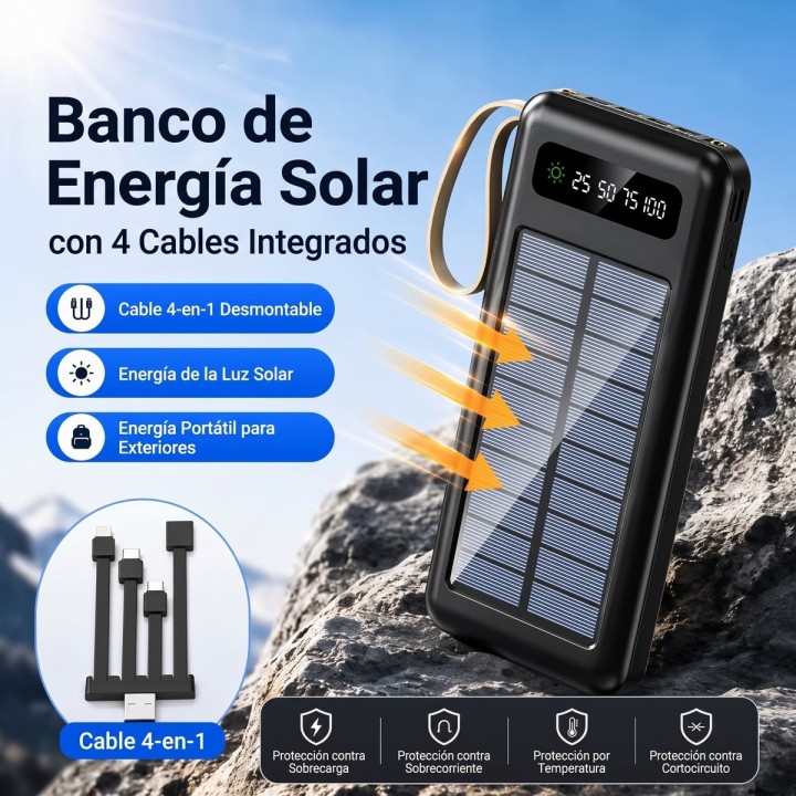 Power Bank Solar 20000mah Con 4 Cables Mp-038