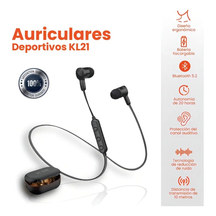 Audífonos Bluetooth Deportivos Kl-21 Con Estuche 20h