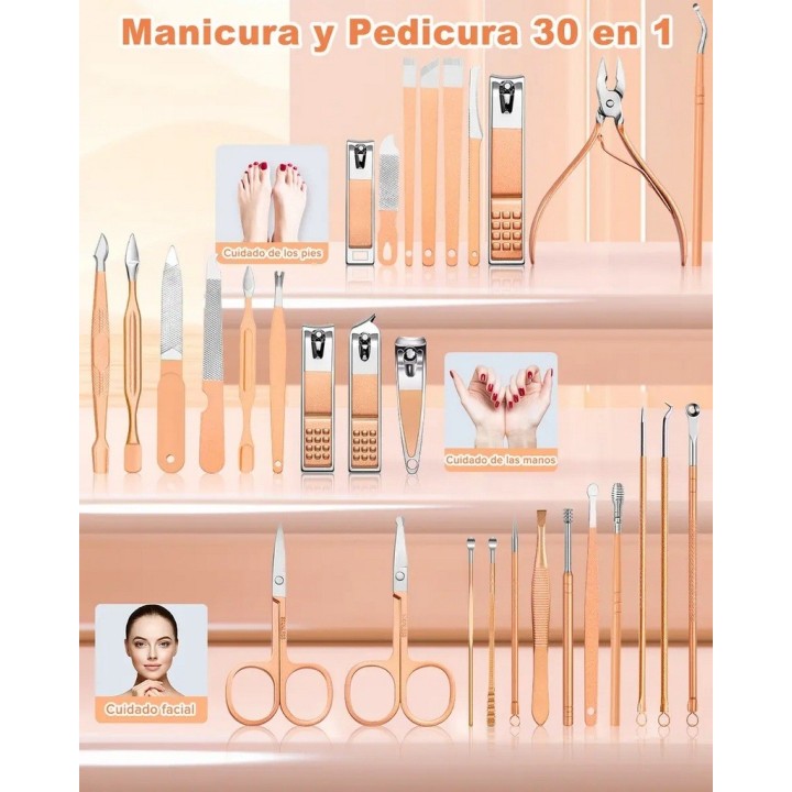 Kit Manicura Pedicura Facial 30 Piezas Acero Inoxidable