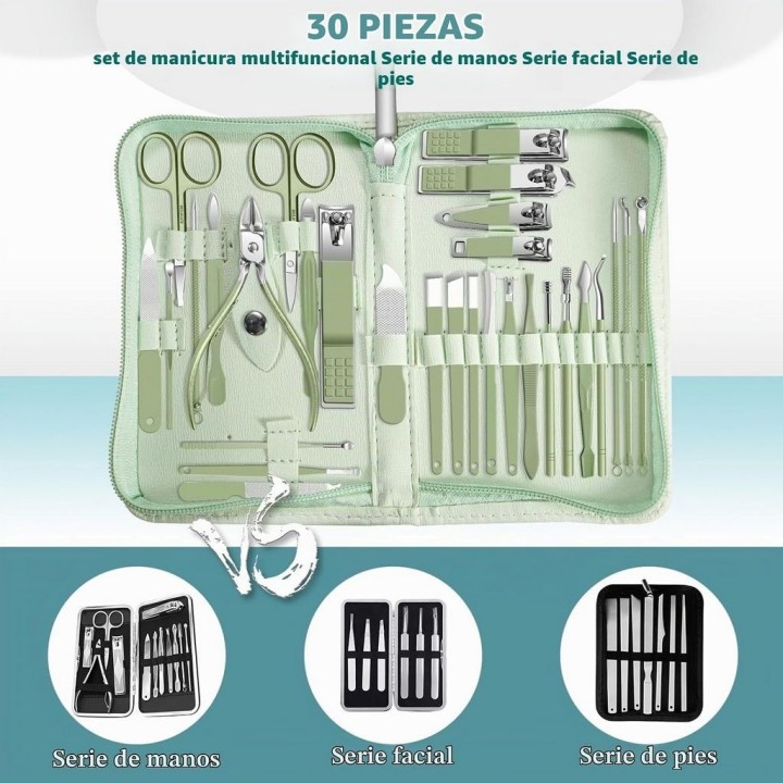 Kit Manicura Pedicura Facial 30 Piezas Acero Inoxidable