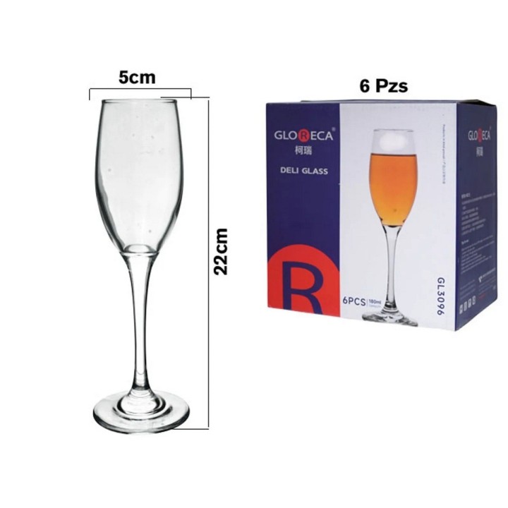 Set 6 Copas Flauta Champaña Vidrio 180ml Elegantes