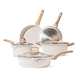Set Batería De Cocina Cerámica Inducción 8 Piezas Beige